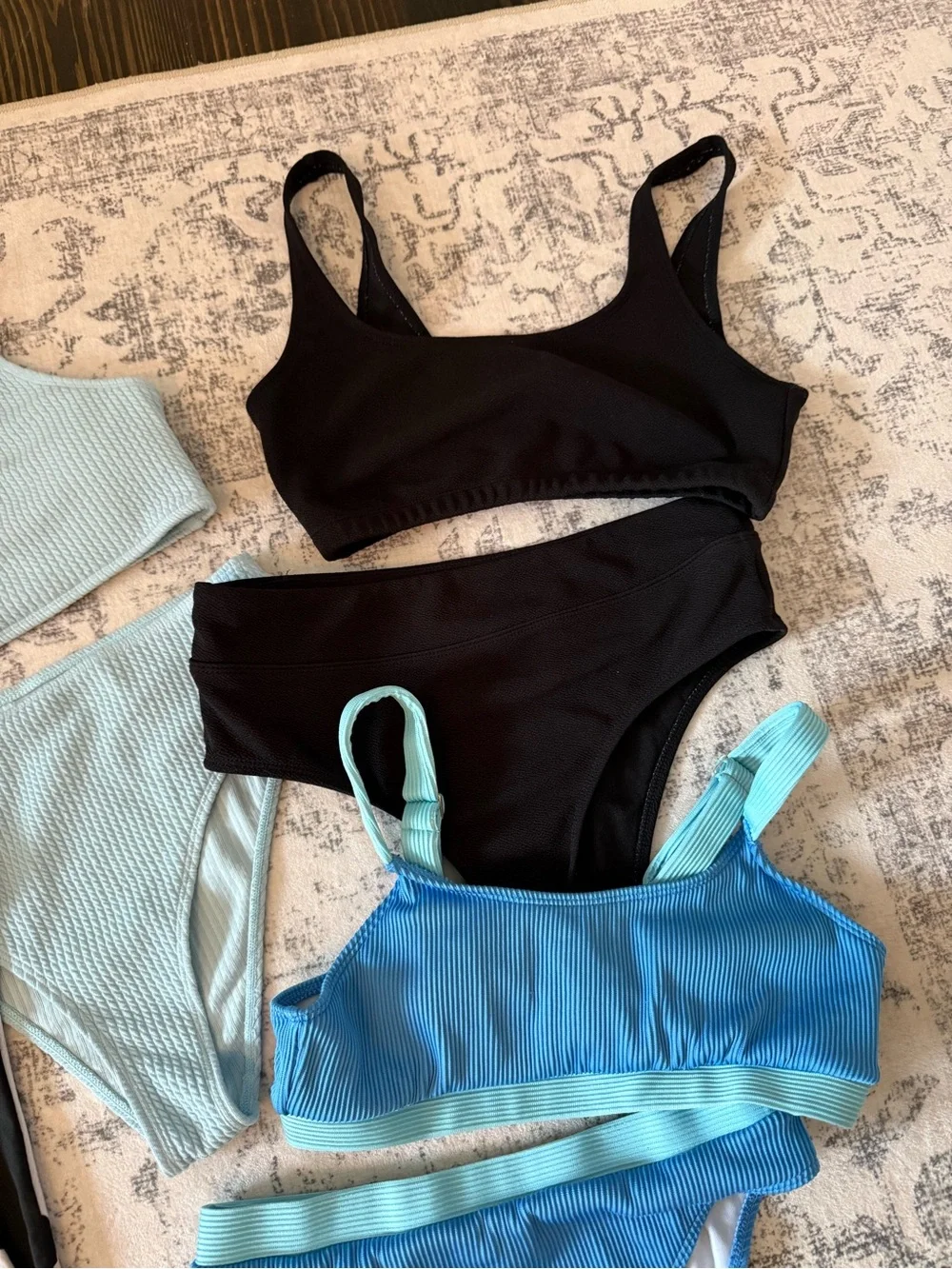 Women's Ribbed Light Blue High-Neck Bikini Set